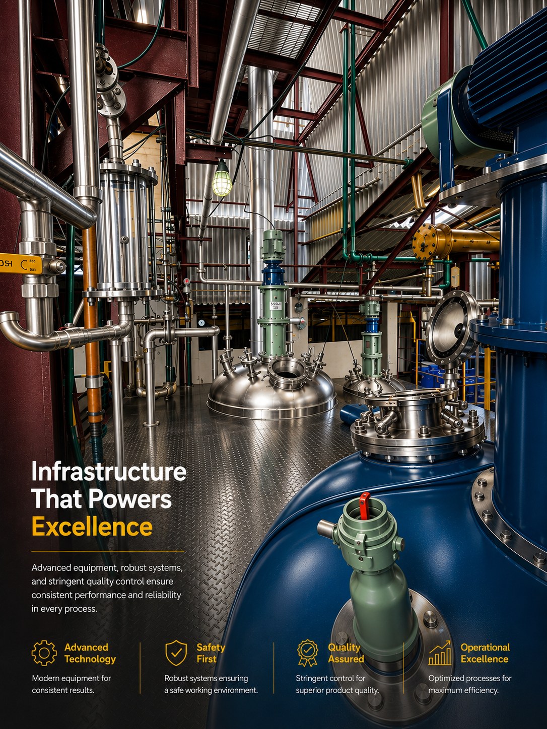 Reactors, columns and condensers on the production floor