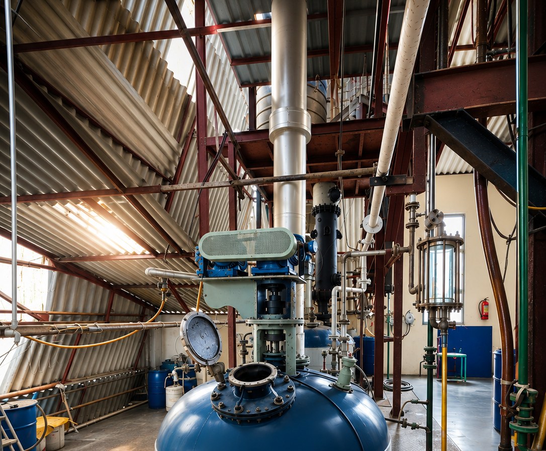 Reactor and distillation train at the Paona Chempro plant